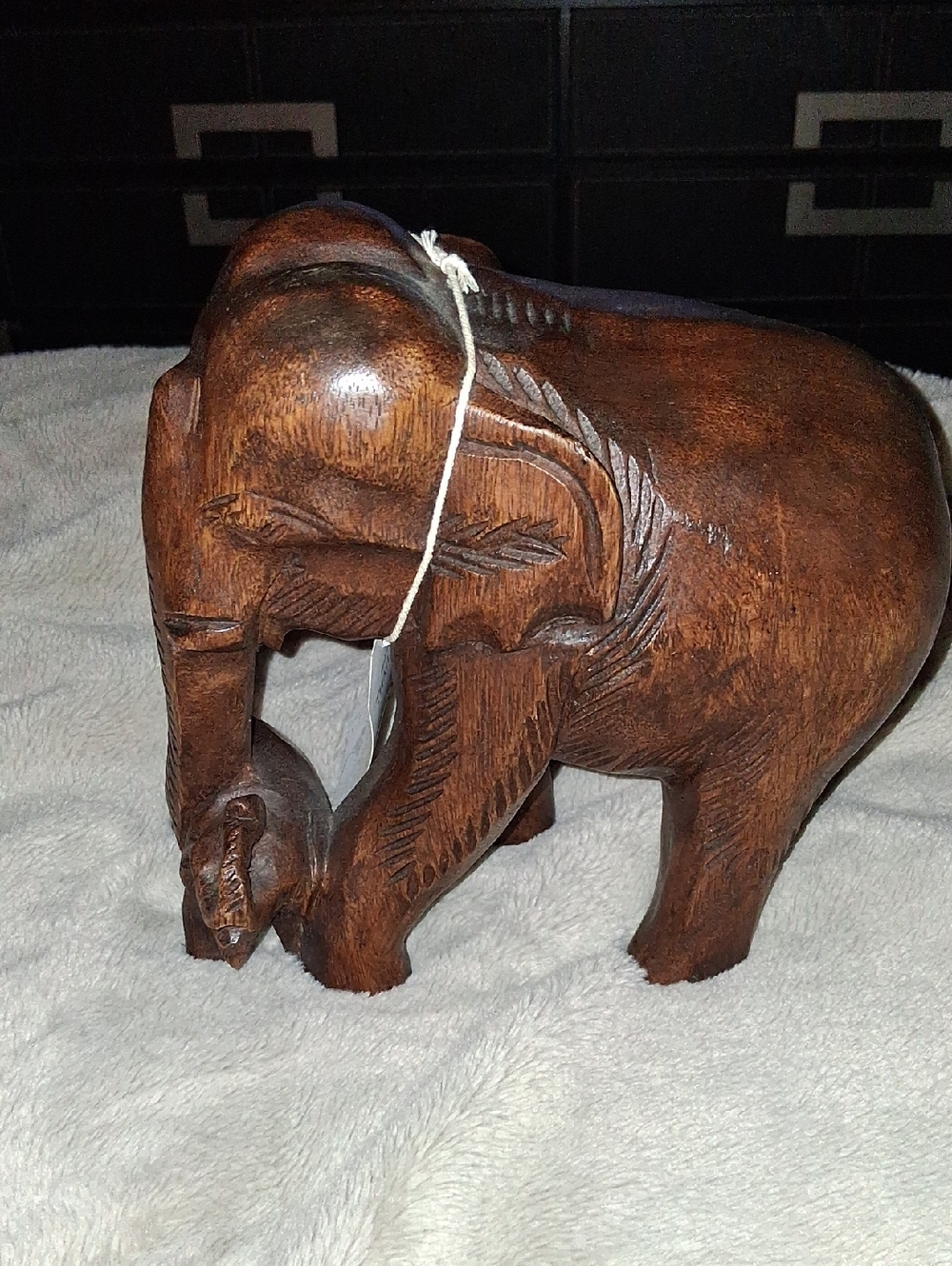 Hand-Carved Brown Wooden Elephant Sculpture - Home Art Décor